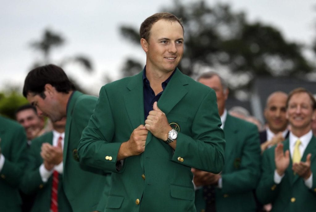 Jordan Spieth in his Green Jacket (AP Photo/David J. Phillip)