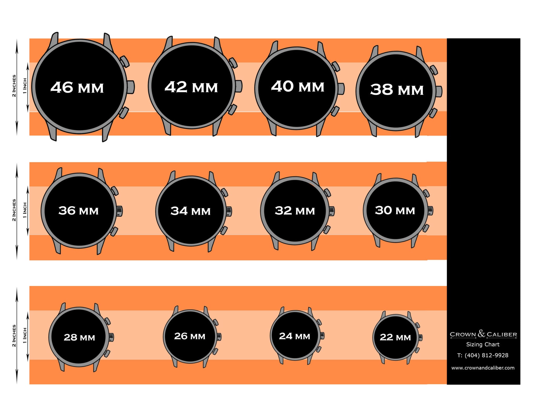 Watch Size Chart Watch Band, Dial, Bezel Size Guide Crown & Caliber