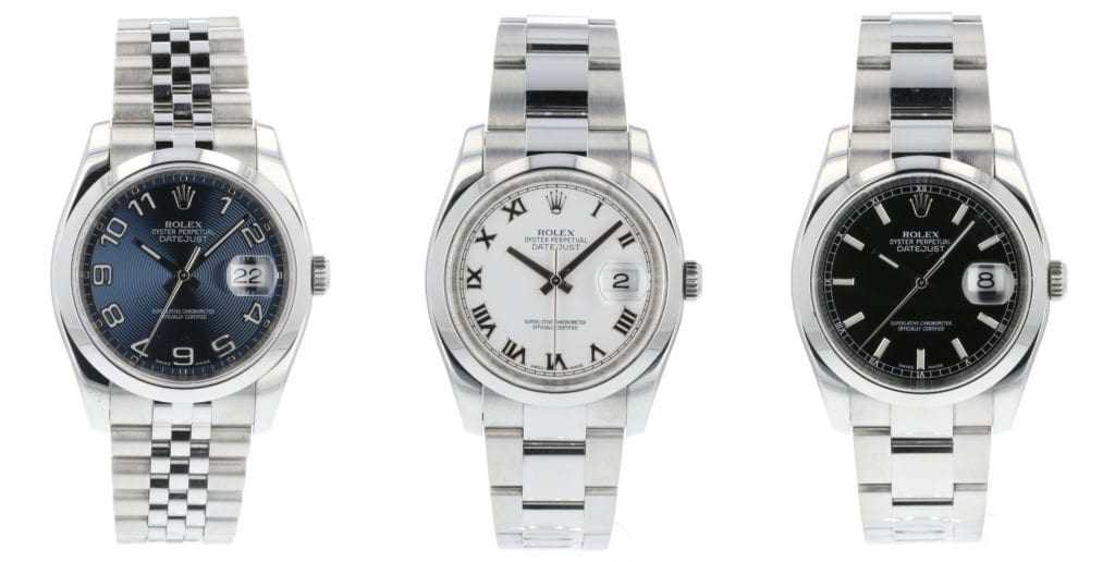 Different options for the Rolex Datejust ref. 116200.