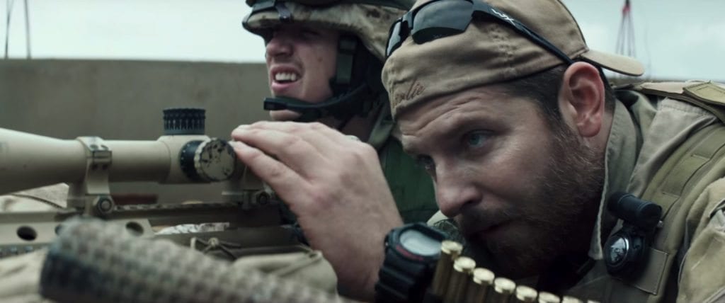 Bradley Cooper wearing Casio G-Shock during scene from American Sniper.
