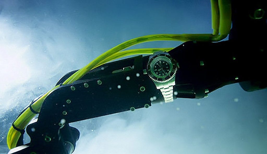 The Experimental Rolex Deepsea on the robotic arm of the Deepsea Challenger