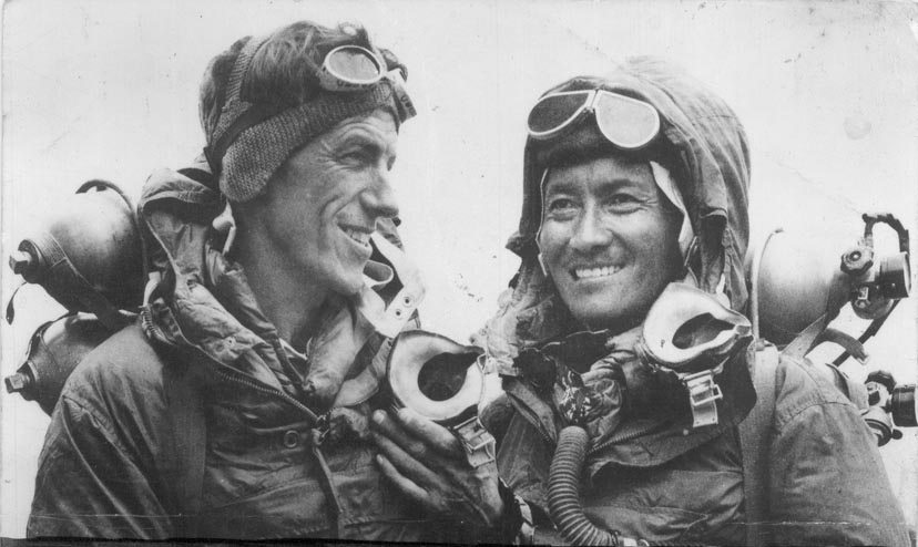 Sir Edmund Hillary and Sherpa Tenzing Norgay, the first men to summit Mount Everest.