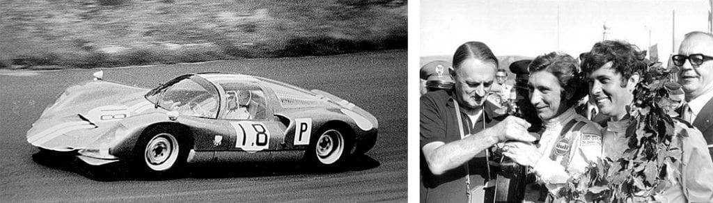 Left: Jo Siffert's Porsche 906; Right: Jo Siffert (center) in 1970