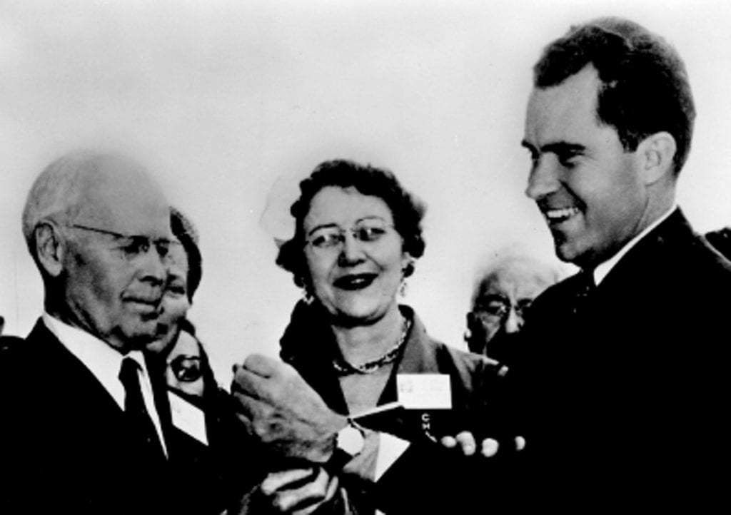 Richard Nixon receiving his Vulcain Cricket.