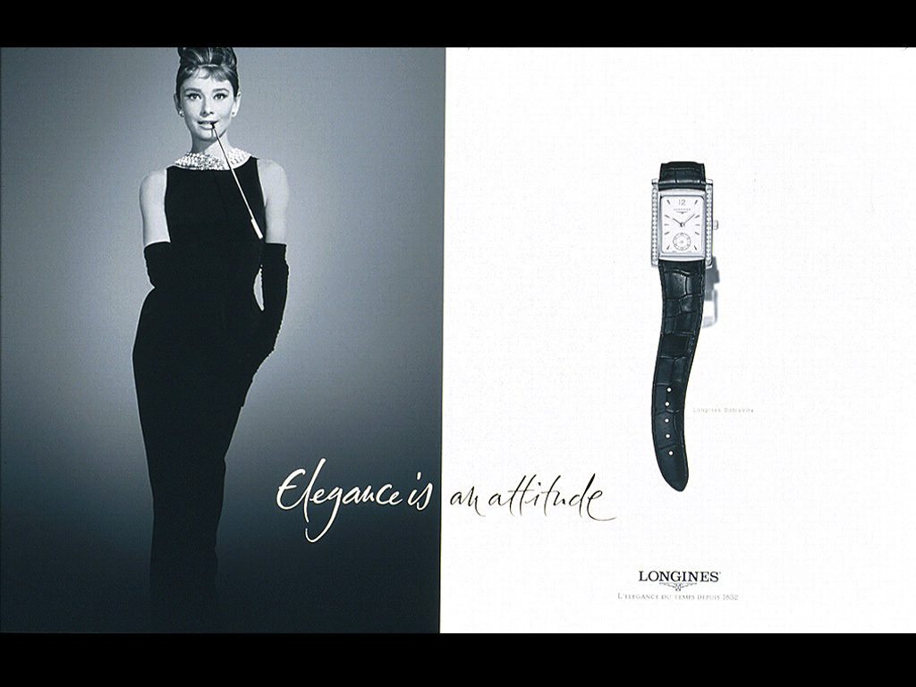 A Longine ad featuring Audrey Hepburn 