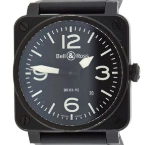 An image of an all black Bell & Ross with a rubber strap and white numbers for gameday 