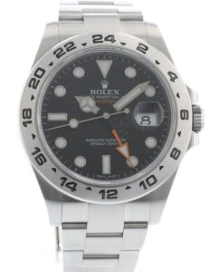 An image of a Rolex Explorer II with a black dial 