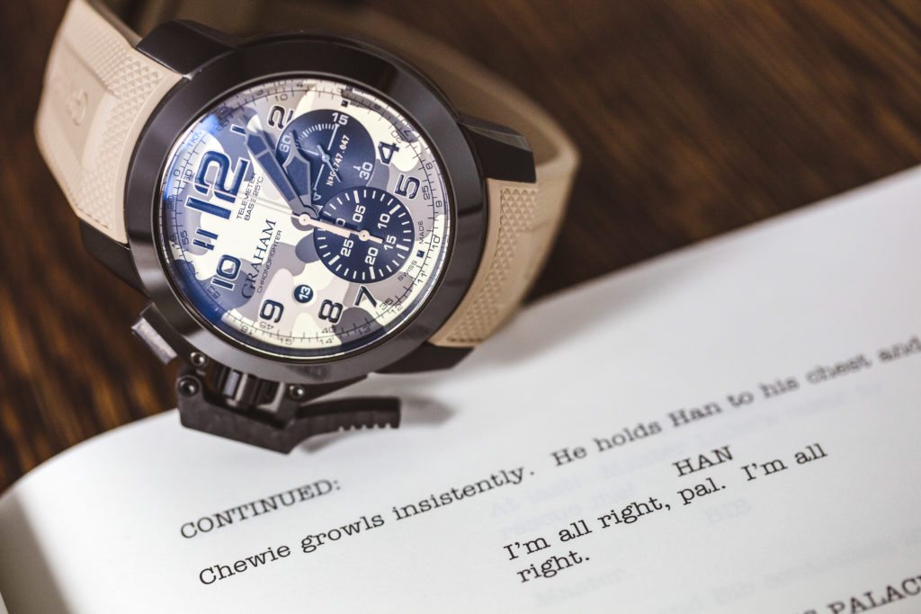 An image of Graham military watch in camo with a Star Wars script