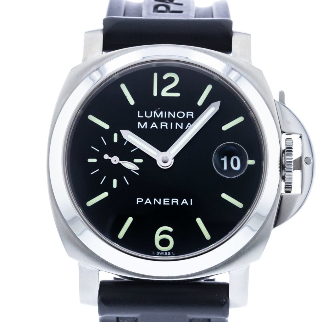 A Panerai Luminor with a black dial on a rubber strap 