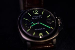 Panerai Luminor in the dark with luminescese