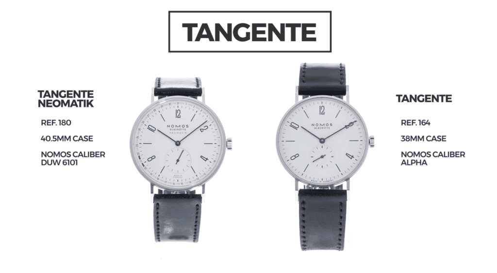 Two Nomos Tangente Watches with white dials 